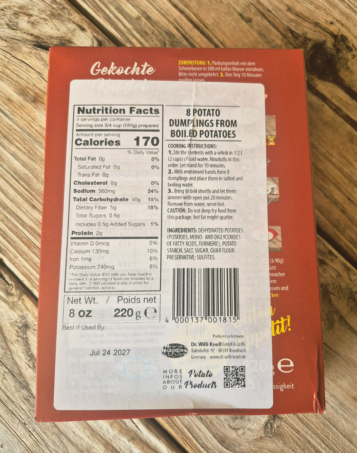 Dr. Willi Knoll - cooked Potato Dumpling Mix